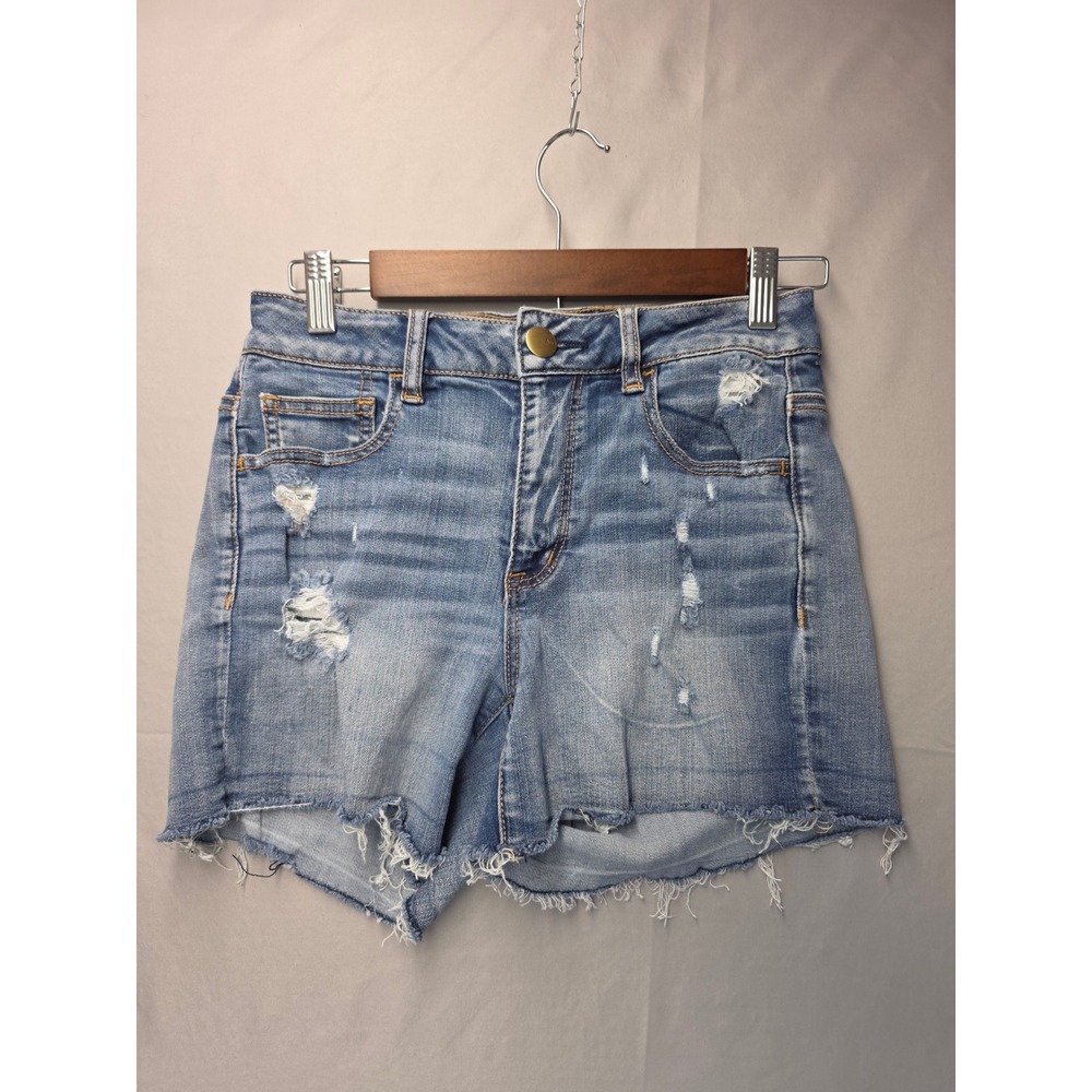 American Eagle Hi-Rise Shortie Distressed Denim Shorts Size 4 Super Stretch